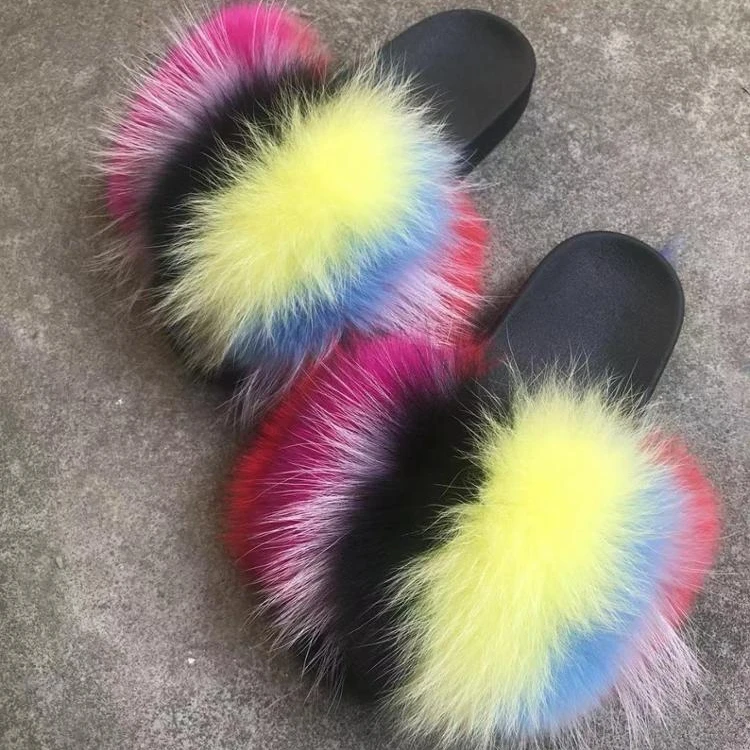 Уличные мягкие Меховые шлепанцы меховые сандалии на заказ оптовая продажа из натурального Лисьего