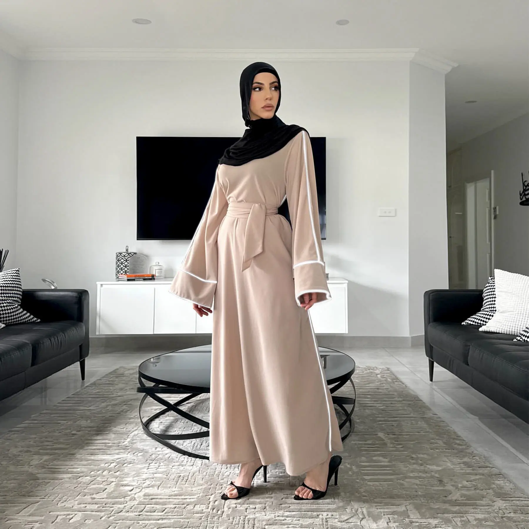Ramadan Eid Jazz Crepe Kimono Inner Dress Hijab With Free Belt Islamic Clothing  Dress for Muslim Women Hijab Dress| Alibaba.com