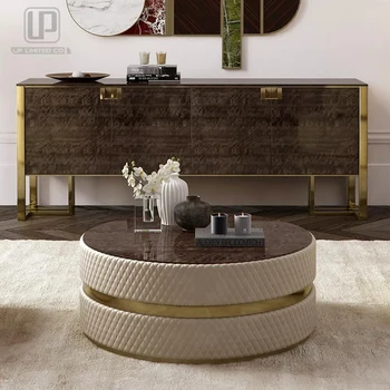 Vintage coffee table luxury leather upholstery - UP decors
