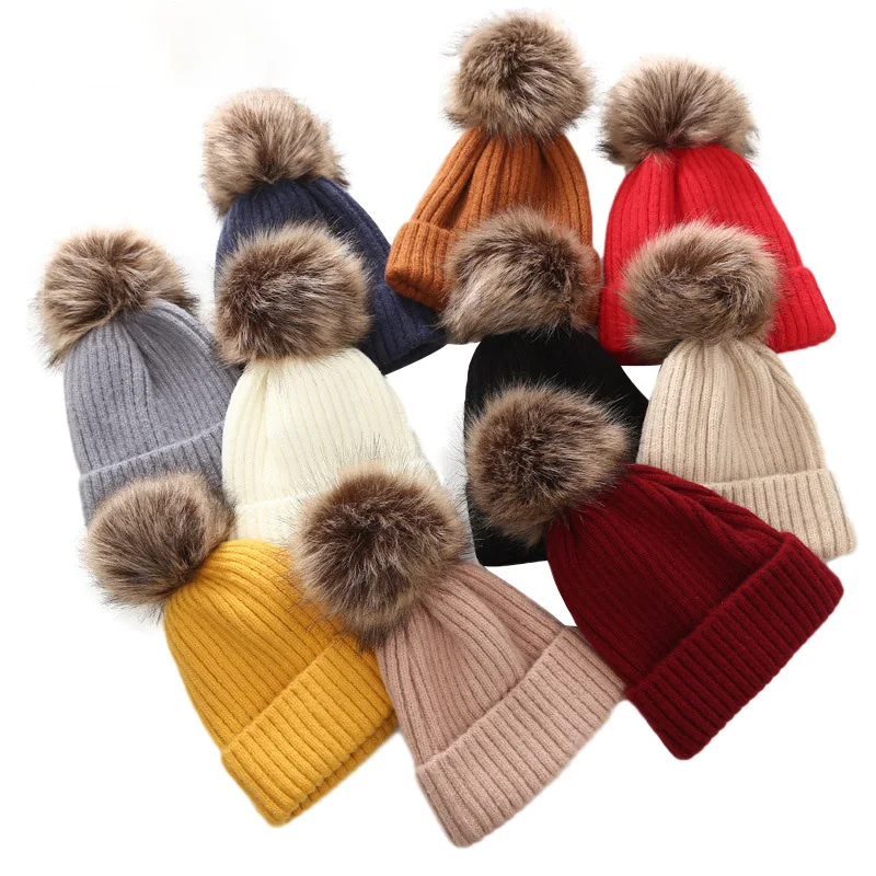 Winter Kids Hat Pompom Knit Hats Baby 