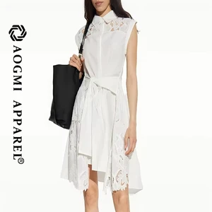 Haute Couture Fashion Ladies 100% Cotton Button Asymmetrical Plaid Satin Eco-Friendly Mini Hollow Dress