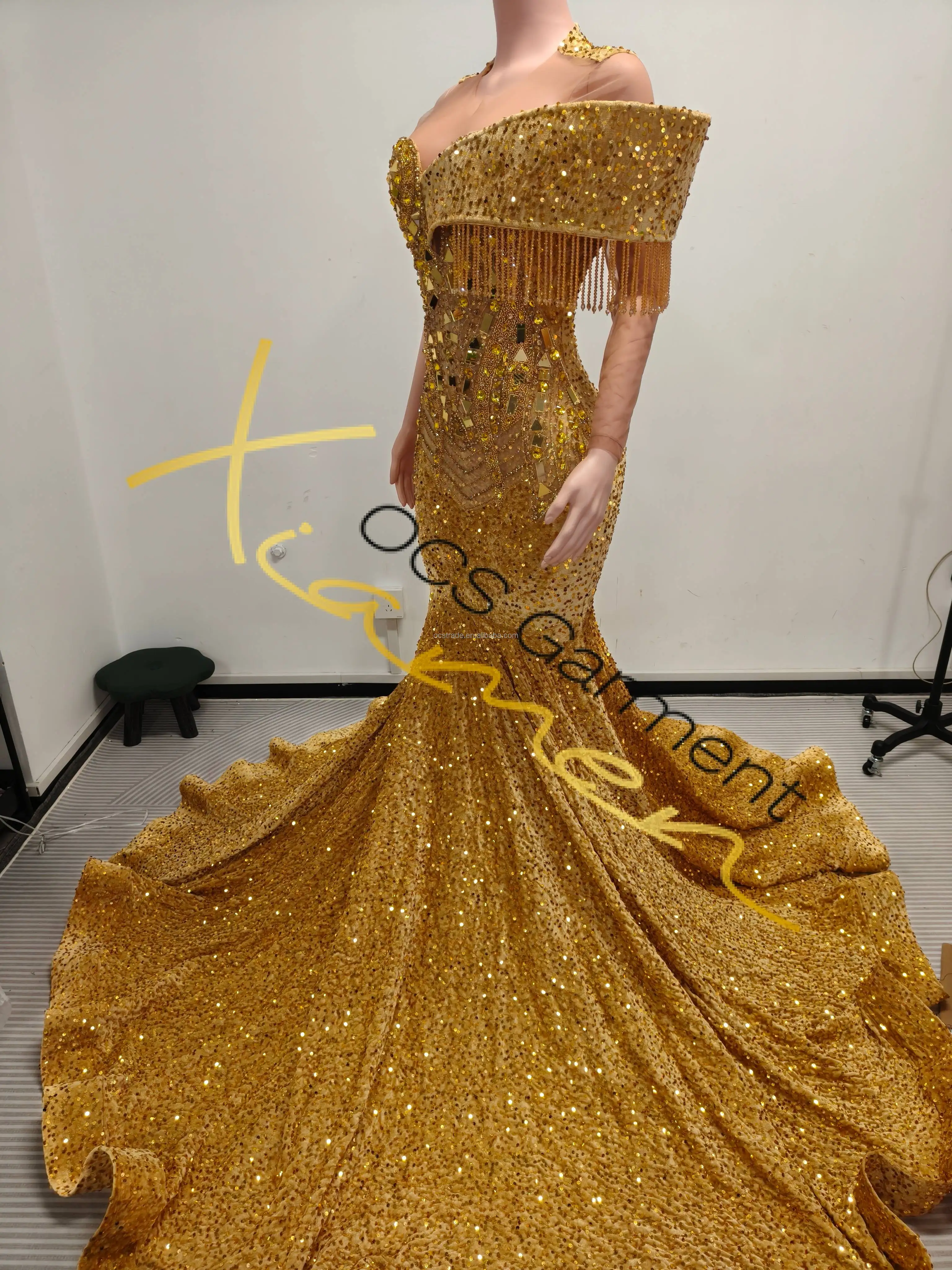 slim fit dress slacks Self-Portrait - Gold Metallic Tie Neck Maxi Dress