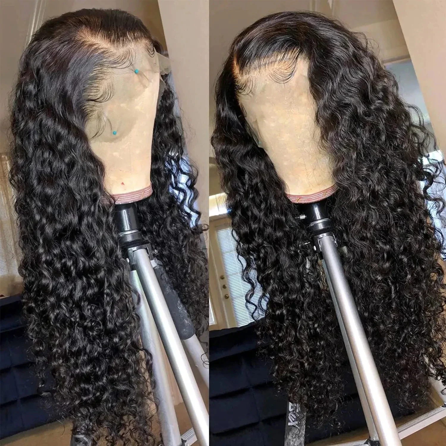 200 Density Curly Lace Frontal Wig 30 40 Inch 13x4 Lace Front Human Hair Wig Brazilian Water Deep Wave Wigs_voghion.com
