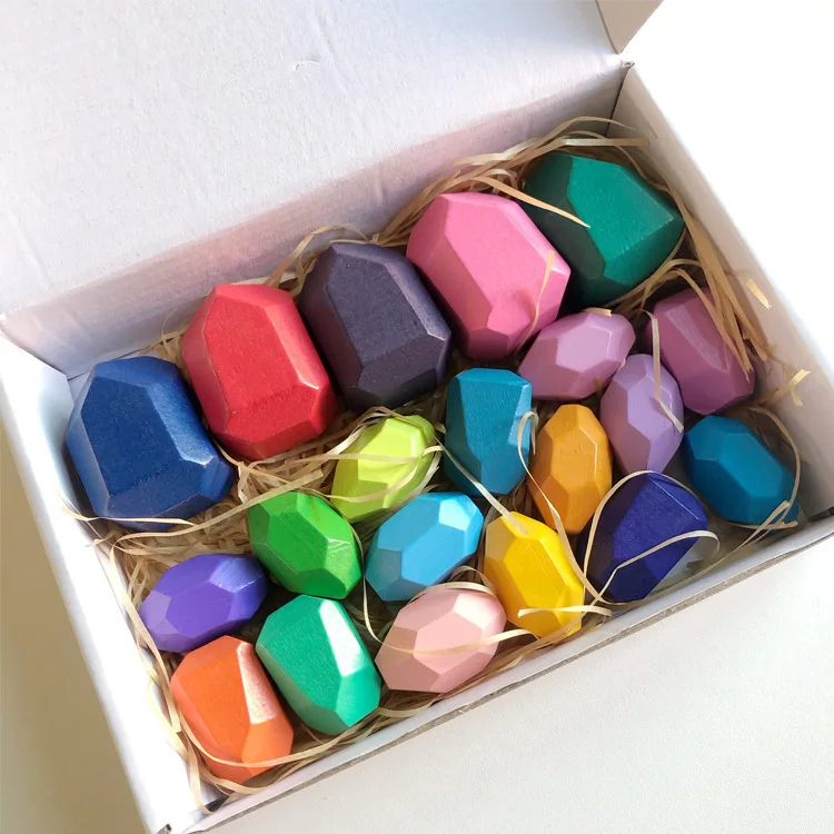 Educational Montessori Wooden Toys Wooden Rainbow Building Blocks ...