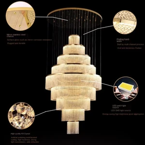 JACKSUN Indoor Decor Chandelier Staircase Large K9 Crystal Chandelier Stainless Custom Pendant Light for Villa Hall Hotel