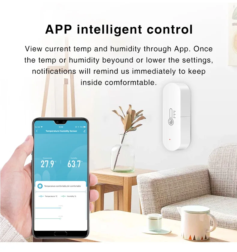 Tuya Zigbee Temperature and Humidity Sensor ioT Supporting Alexa and Google Assistant Smart Home Instruments GR-TH500A