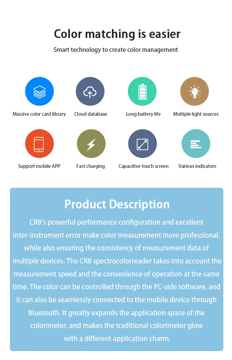 Cr8 Handheld Colorimeter Uv Vis Spectrophotometer For Fruit Powders