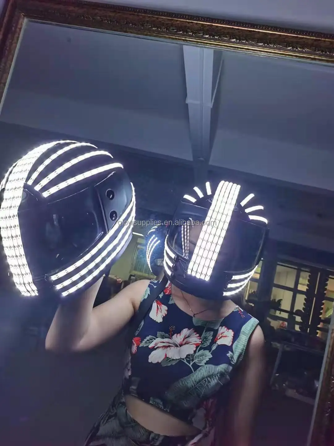 Halloween LED Helmet - Luminous Dance Headgear for Clubs
