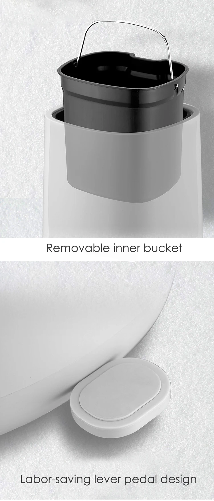 Minimal Trash Can with ABS Outer Cylinder and PP Inner Bucket, 7L Foot Pedal Garbage Bin with Soft Close Design, Ideal for Home