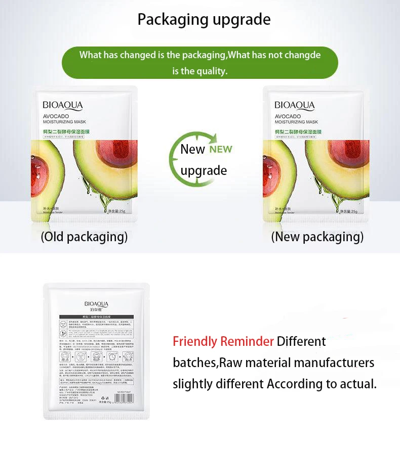 Bioaqua Face Sheet Mask Skin Care Avocado Aloe Vera Moisturizing