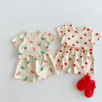 Summer new ins Boys and Girls kids cute cartoon love Bear printed two-piece suit