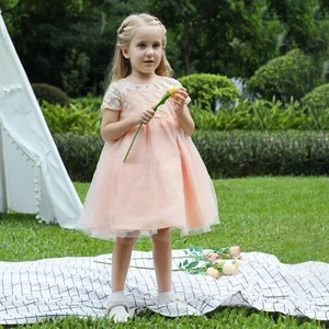 Wholesale Custom Design Back Heart Hole Bow Lace Tulle Baby Girl Frock Party Dress