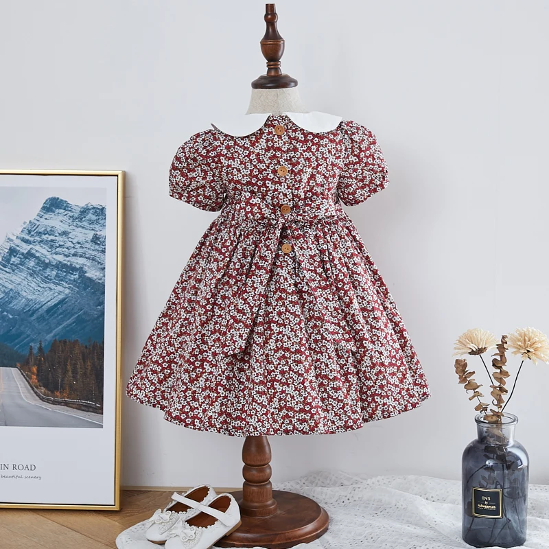 Популярная детская одежда smock ручной работы платье с цветочной вышивкой для девочек