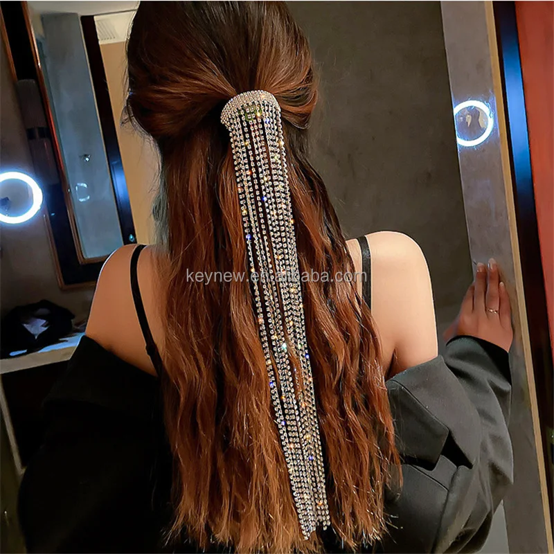 Hairpins for Women Shine Full Rhinestone Long Tassel Crystal Hair Accessories Wedding Banquet hair Jewelry birthday party gift hair chains