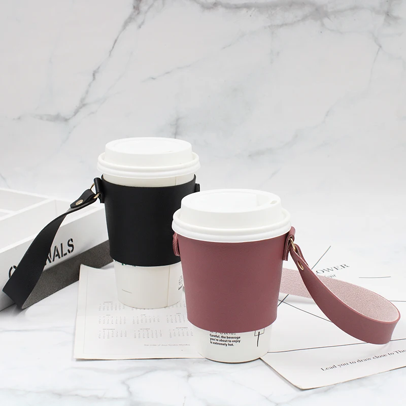 Reusable Coffee Sleeves Leather Coffee Cup Holder With Handle Hot