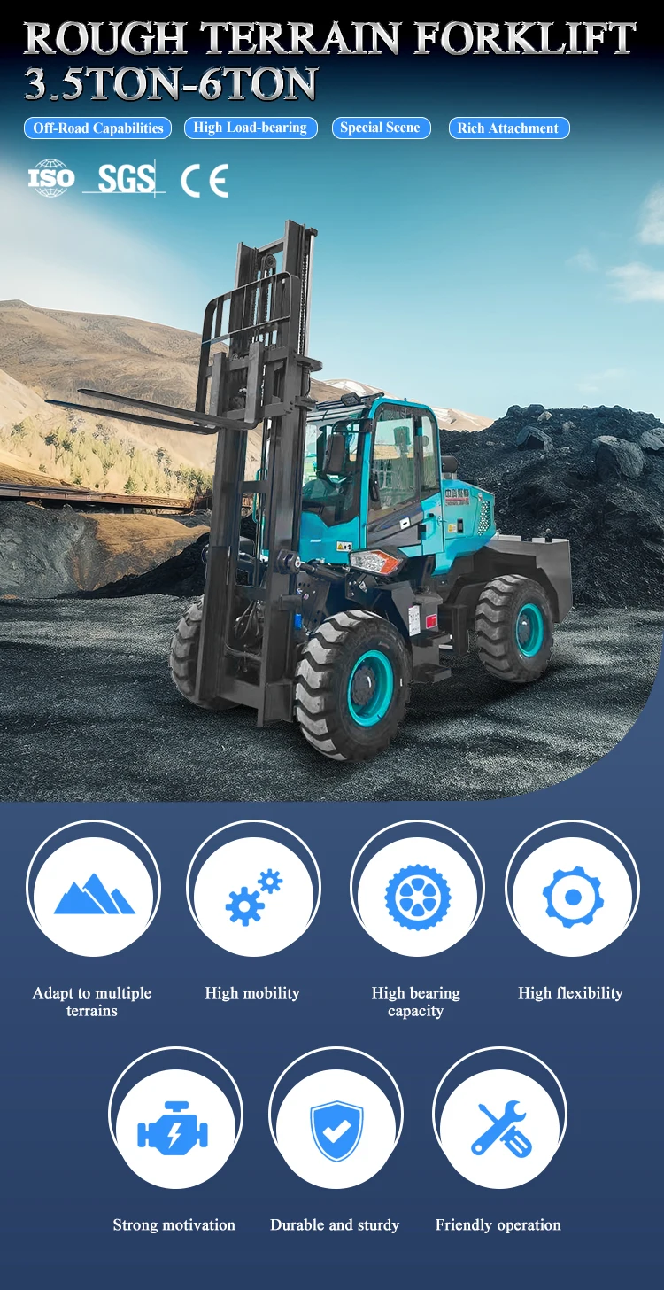 SQMG on sale CE  rough terrain  forklift  four  wheel drive diesel 4 ton  multifunctional construction All terrain Forklift supplier