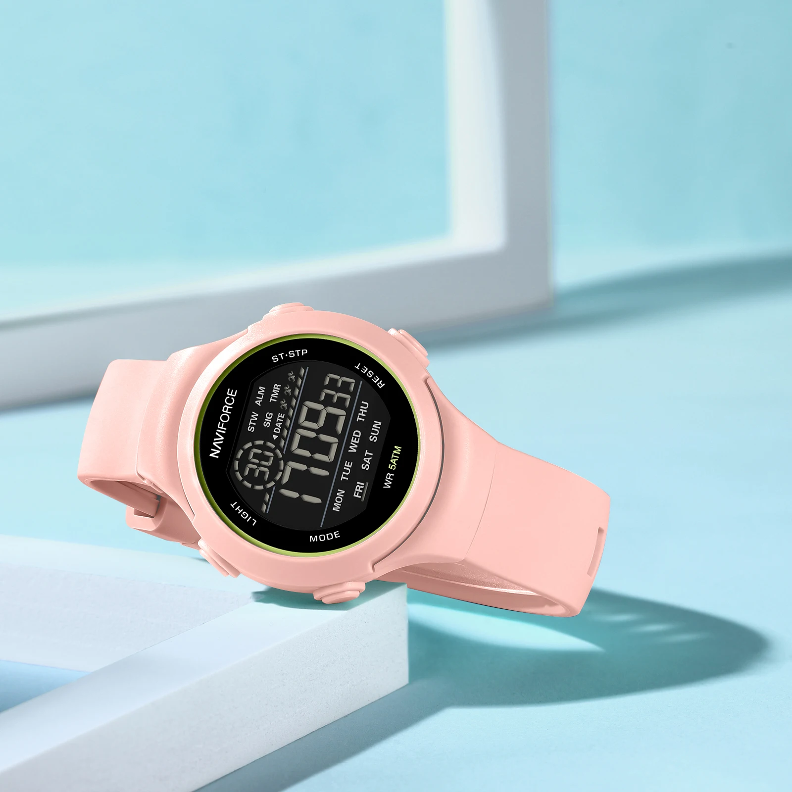 NAVIFORCE 7119 Watch for Woman Casual Waterproof Day and Date Display Silicone Strap Wristwatch LCD Digital Electronic Watches