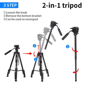 KP2599 Professional Aluminium Alloy Fluid Head Monopod Stand Video Camera Tripod detail image
