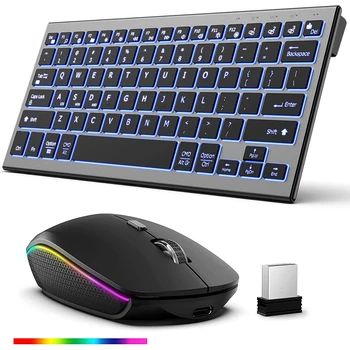 Backlit Wireless Keyboard and Mouse Comb Multi-Device 2.4G Daul Mode Rechargeable Wireless Keyboard for PC Laptop Win Desktop