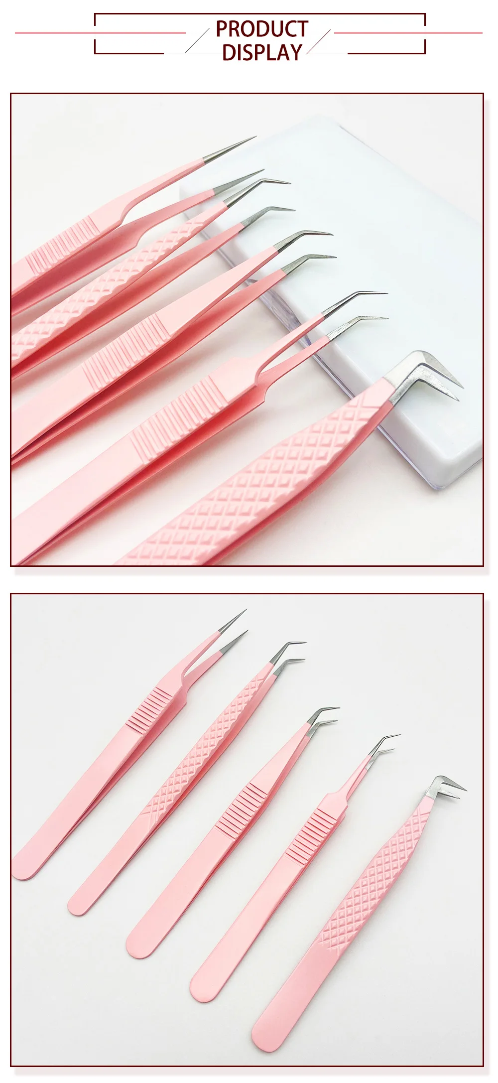 All Shapes Solid Pink Color Eyelash Tweezers For Russian Volume Women