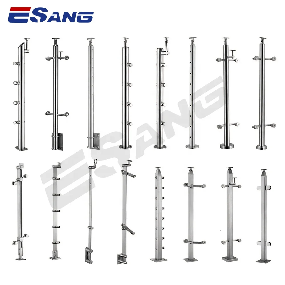 ESANG Custom Indoor Outdoor Terrace Handrails Deck Balcony Inox Balustrade Staircase Stainless Steel Glass Railing Post