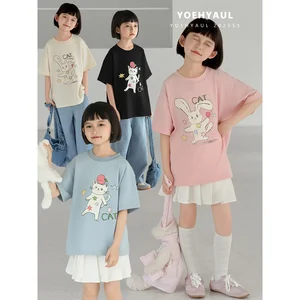 YOEHYAUL CD1637 4-14Y Cartoon Cotton Big Girls Toddler Kids Tshirts Wholesale Custom Logo Teen Girl T Shirt Tshirt for Child