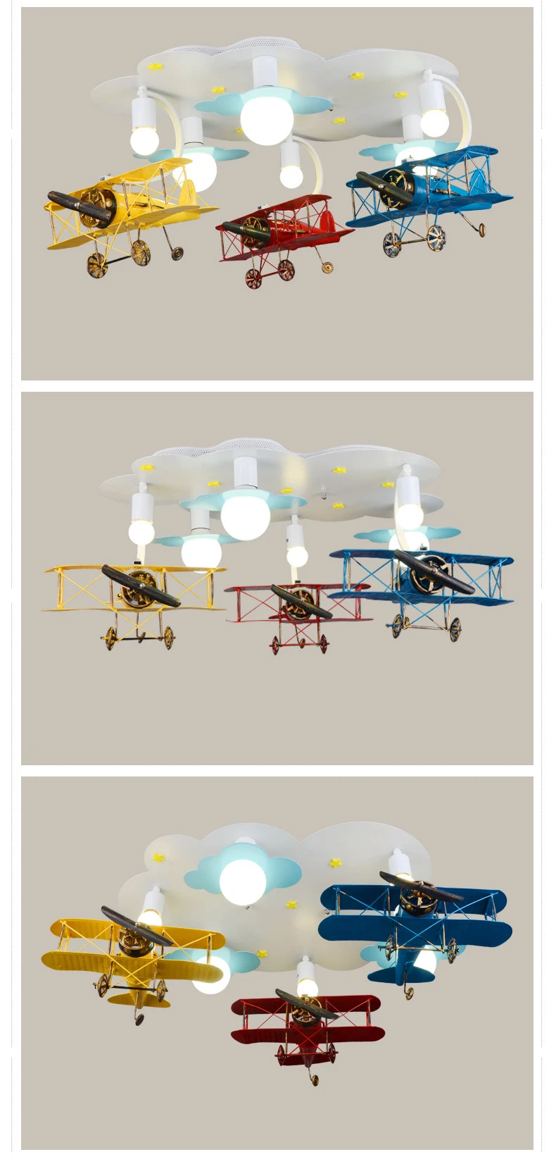 Personalized home decoration aircraft lighting child room LED ceiling boys bedroom lamp cartoon chandeliers pendant lights