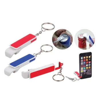 Plastic beer bottle opener with phone stand keychain