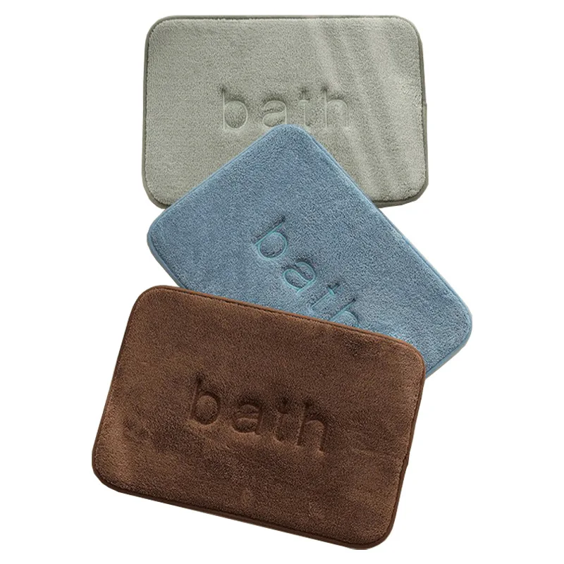 Custom Shu Velvet Foam Embroidered Bath Mat BATH Letters Non-slip Absorbent Bath Mat Floor Mat