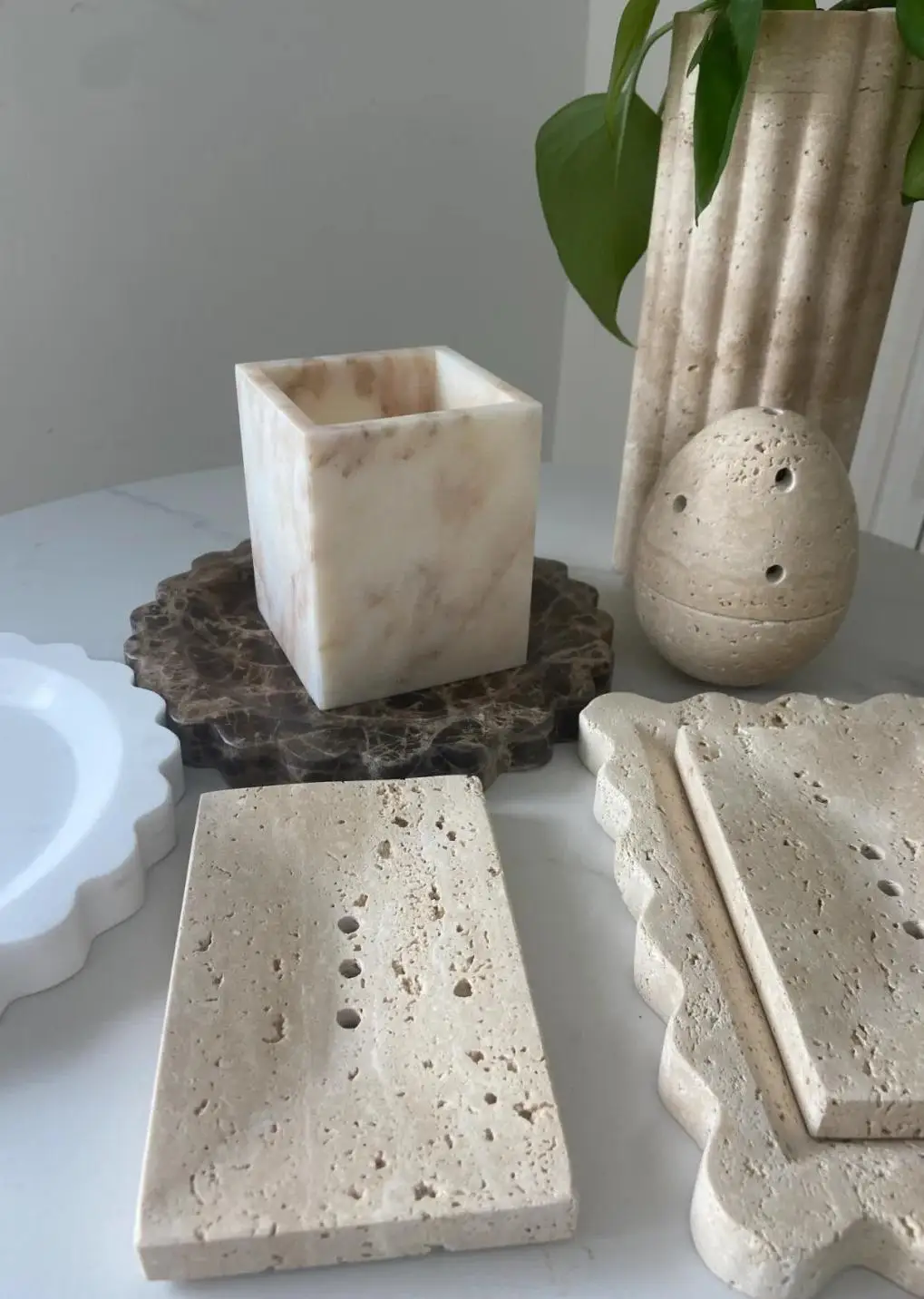 product customizable modern design natural marble stone travertine crafts for villas apartments interior decoration travertine tray-8