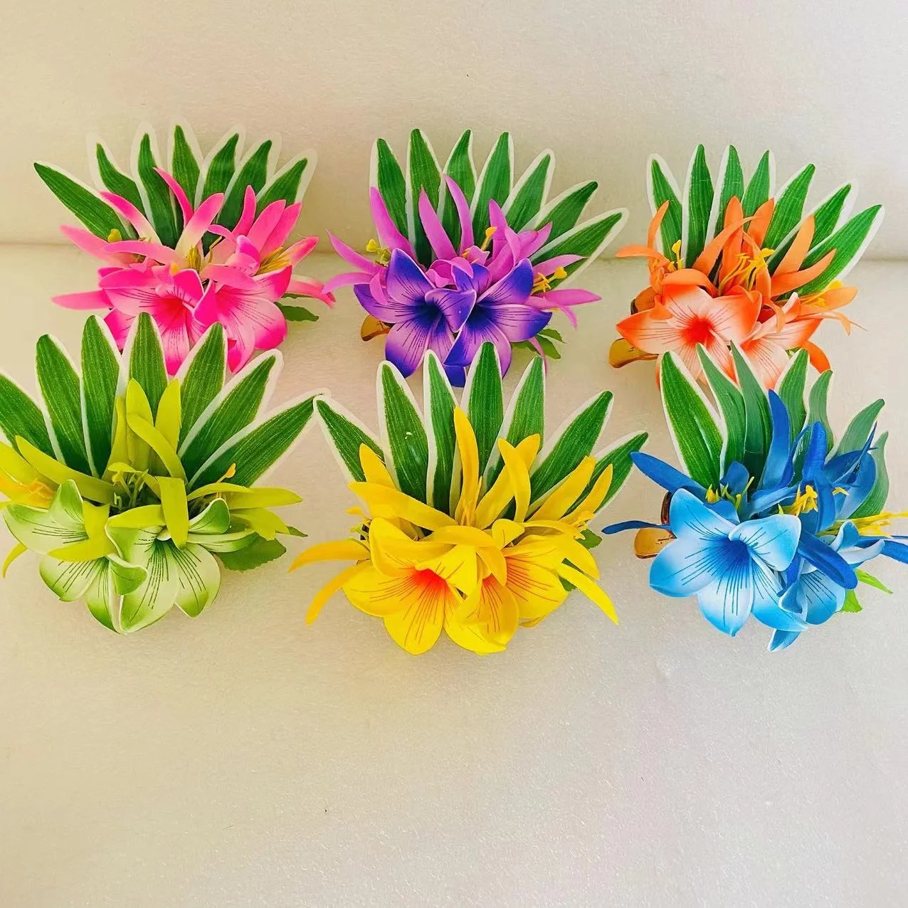New ALOHA Double Foam Flowers Spider Lily Hair Clip Artificial Tropical Plumeria Island Frangipani  Dancing  Party Accessories