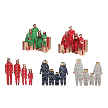 Family Pajamas Jumpsuit Matching Sets Christmas Reindeer One Piece Sleepwear Onesie For Kids And Adults