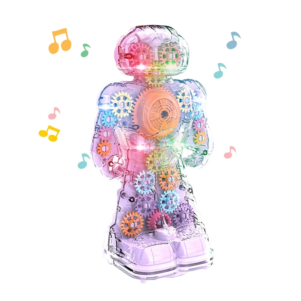 Great Gift Mini Mecanum Wheel Robot 6038 Electric Musical Gear Robot Toy With Flashing Lights for Children