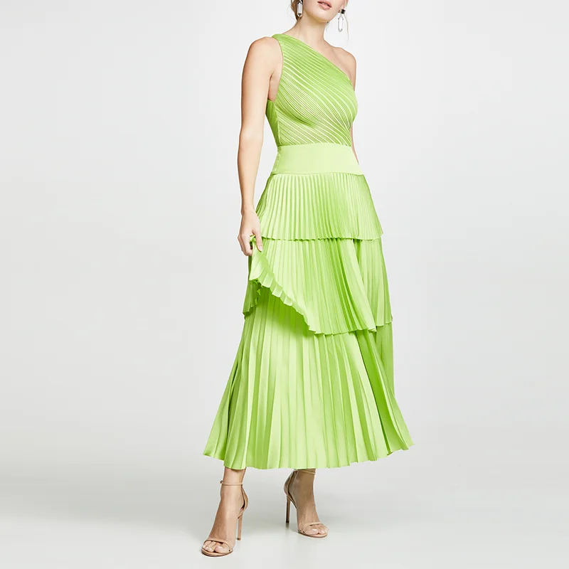 slim fit dress slacks Neon Green High Low Prom Dress – Aquarius Brand