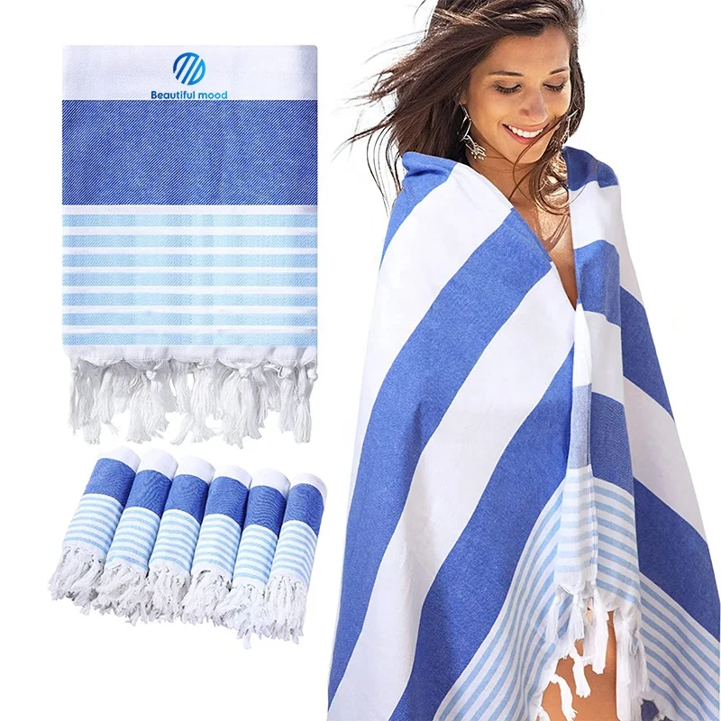 Peshtemal Extra Large Turkish Beach Towel. Cotton (color: yellow, blue,  white)