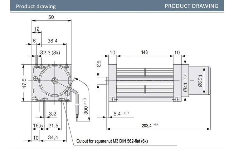 Cross Flow Fan, QG030-148/14, DC24V, 6.2W, 0.26A - detail 4