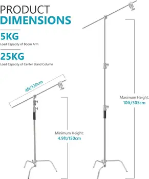 Neewer 3 Meters Adjustable C-Stand Light Stand with 1.2 Meters Extension Boom Arm and Carry Bag for Photography Studio Video detail image