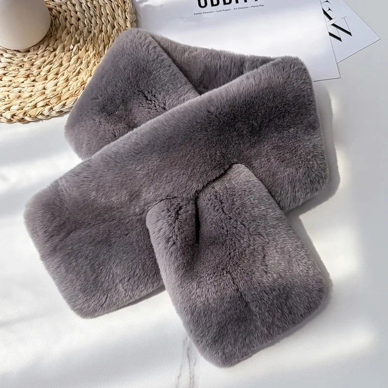 Elegant Luxury Women's Winter Scarf Double Sided Rex Rabbit Fur_voghion.com