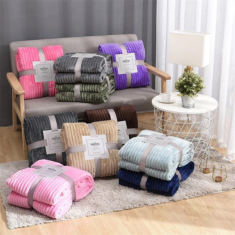 Aoyatex Wholesale 100% Polyester Fleece Blanket Solid Reversible Stripes Chunky Plush Flannel Blanket Fleece Throws And Blankets factory