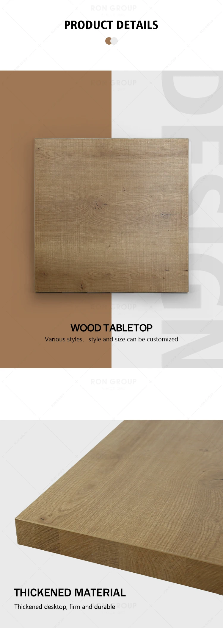 Strong Quality Morden Cheap Durable Outdoor Indoor square Round clear Texture Restaurant Mdf Dining Table