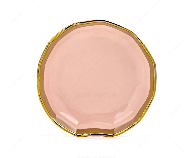 Wholesale Pink And White Gold Rim Irregular Seasoning Dish Wedding Restaurant Catering Ceramic Soy Sauce Dish