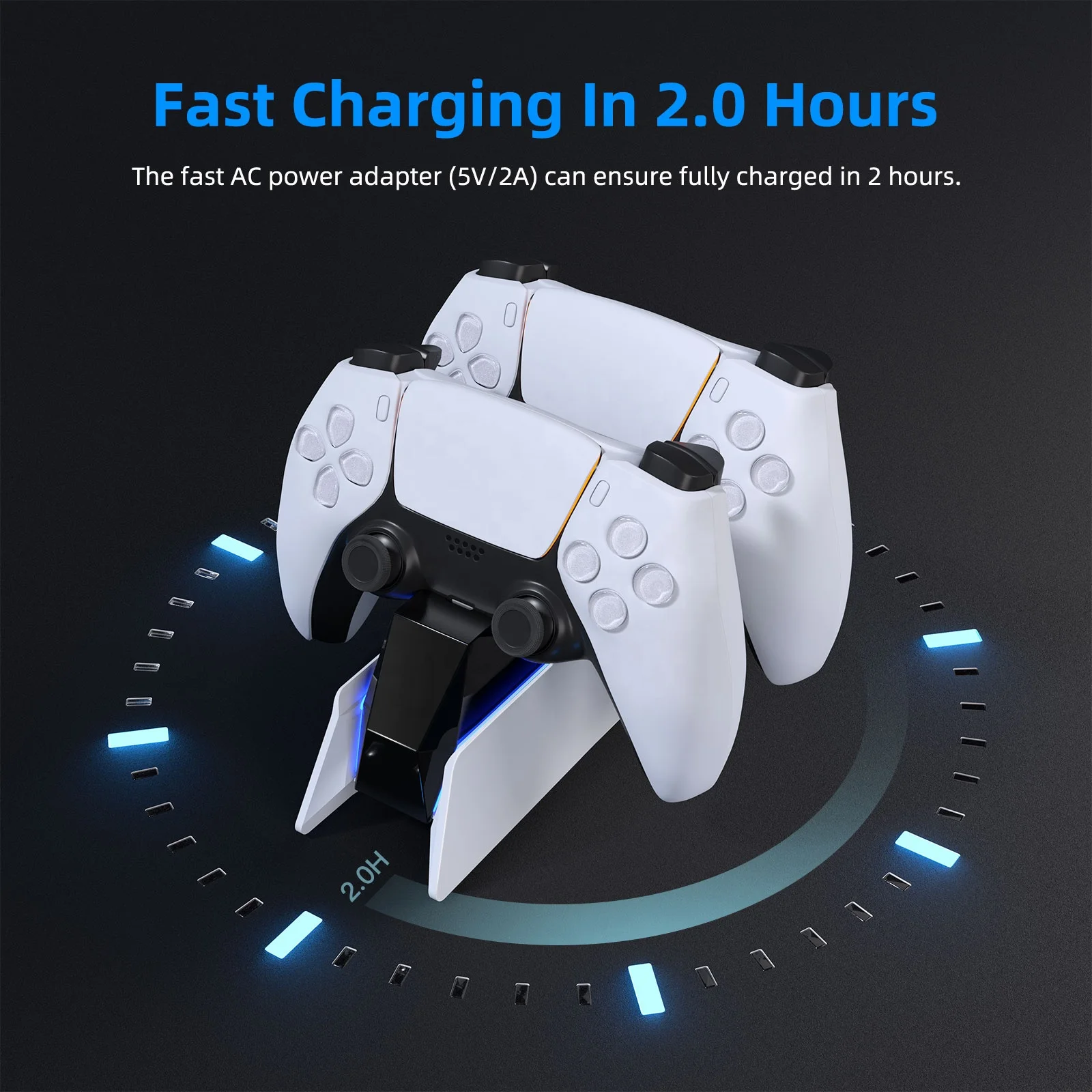 Afbptek Fast Charger Dock Edge Controller Charging Stand with Blue Light Bars for Playstation 5 Dualsense Controller