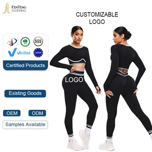 Under Lulu Custom Women Striped Crew Neck Long Sleeve Yoga Suit 2-Piece Set Spandex/Nylon Autumn Winter Outdoor Sports Fitness