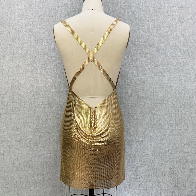 gold chain mesh dress Ruched One Shoulder Twist Knot Sleeveless Mini Dress – Micas main image 1