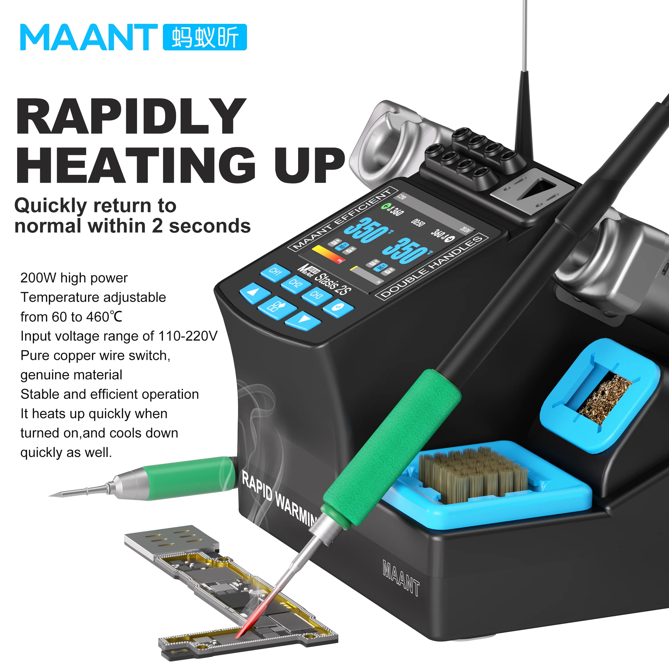 MaAnt 2S 210/115 Handle Compatible Dual Soldering Station Digital Display Precision Temp Control Welding Station for Repair