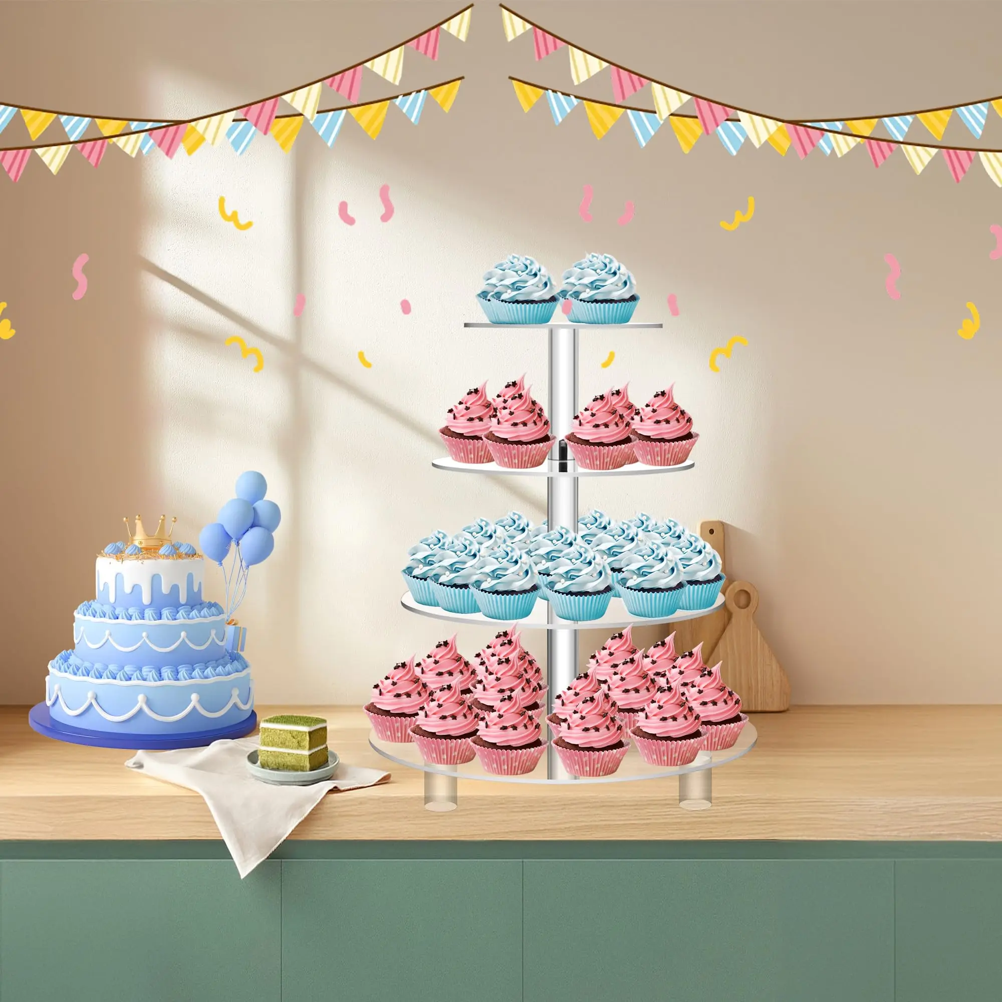 4 Tier Acrylic Round Cake Stand Cupcake Stand Dessert Tower Tea Party Serving Platter, Cupcake Tree Wedding Party Décor supplier