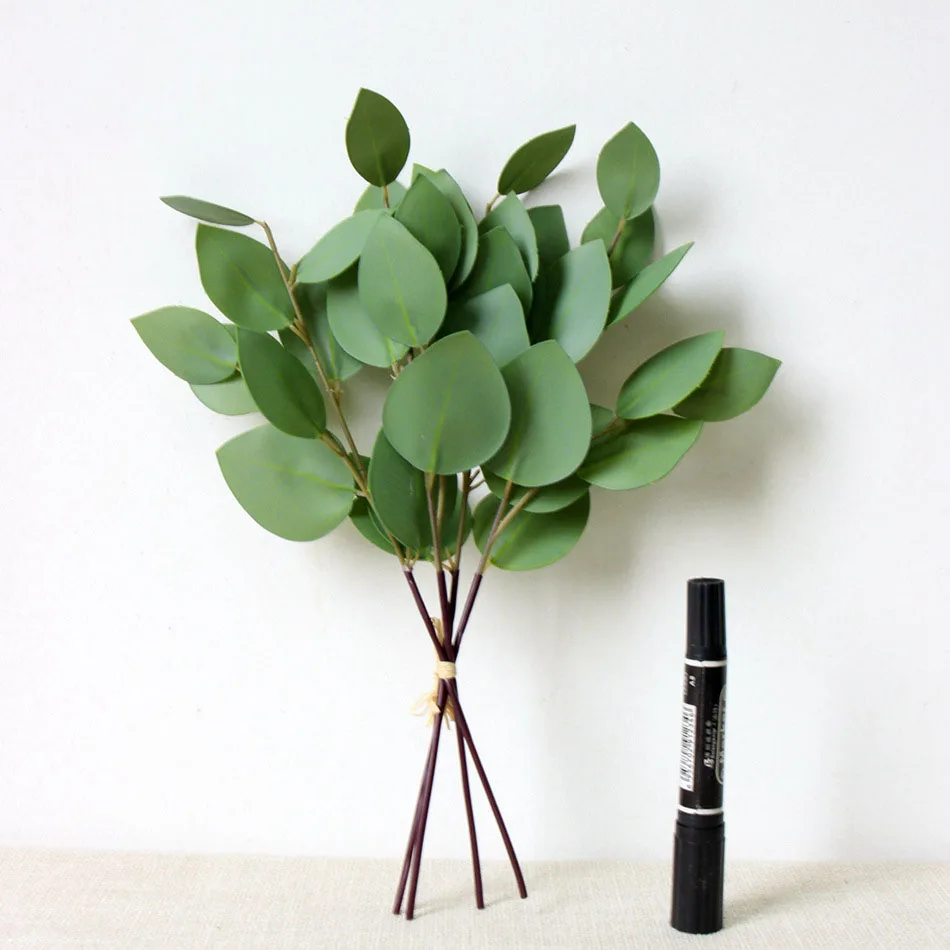 High Quality PVC Artificial Silk Cloth Round Eucalyptus Leaves Heart Shape Eucalyptus Leaves for Wedding Decorative