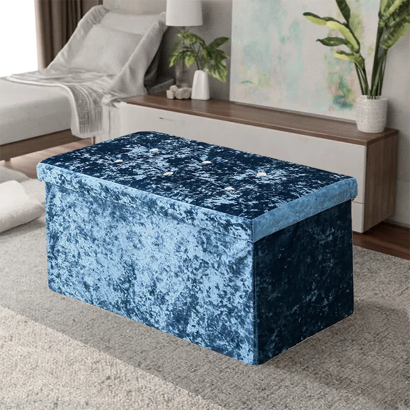 Factory Wholesale Customizable Foldable Durable Eco Friendly Modern Multifunctional Rectangular Storage Stool Velvet Furniture