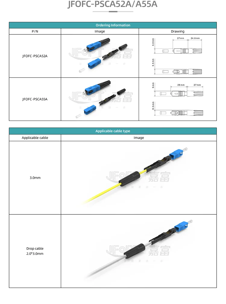 SC UPC Pre-embedded Fiber Optic Fast Connector For 0.9mm Cable