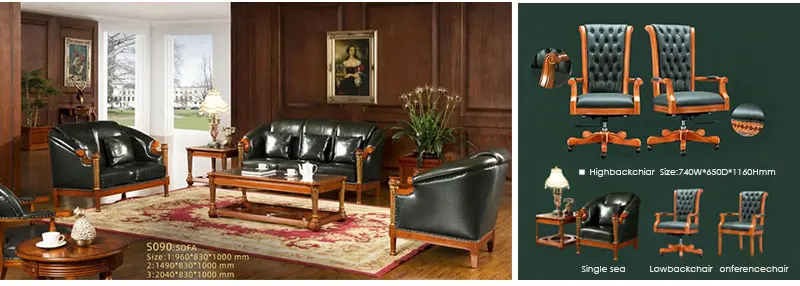High-quality Leather Sofa Villa Business Negotiations Reception Lounge Elegant Classic Luxury Leather Sofa Set